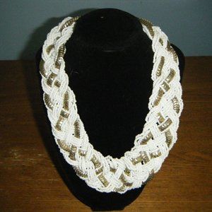 White and Goldtone Beaded Necklace